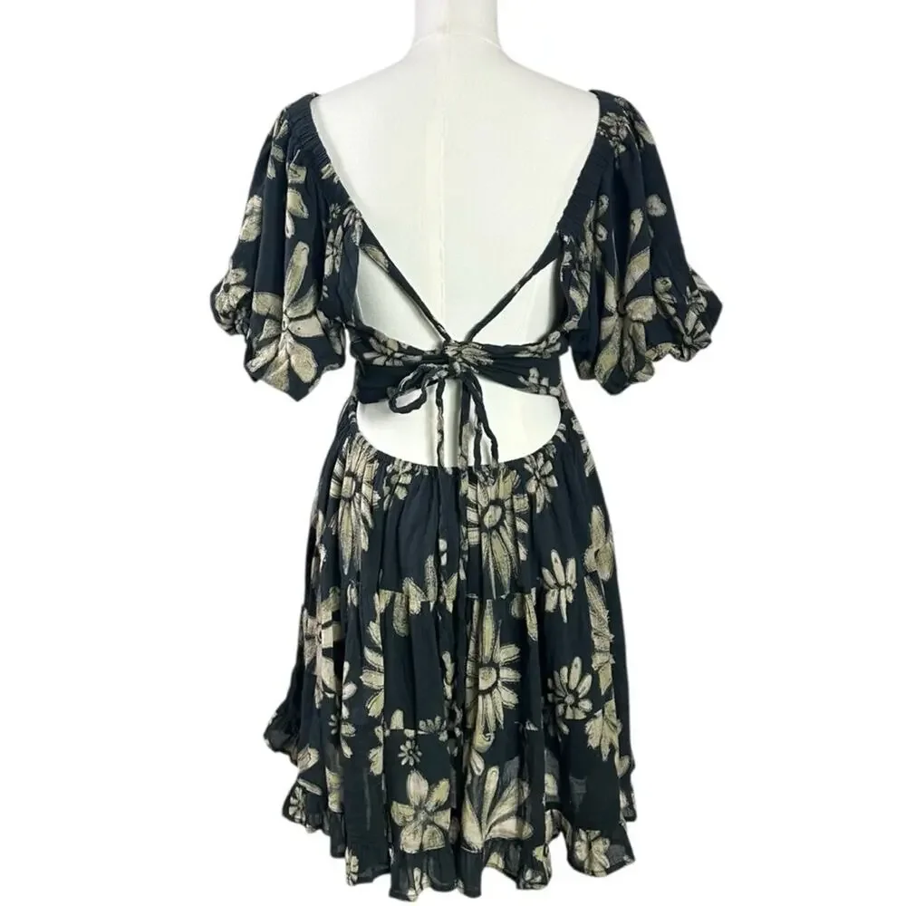 Free People Bohemian Floral Flutter Sleeve Perfect Day Printed Mini Dress Medium - Picture 12 of 16